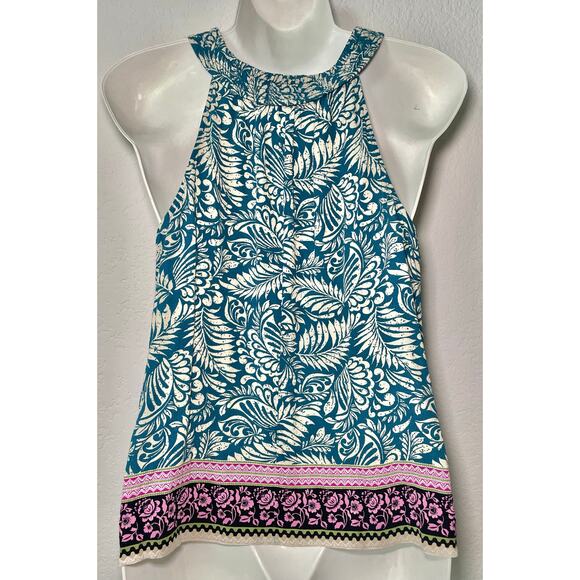 Loft Women's Palm Smocked Halter Top Floral Tropical Colorful Design Size M - Picture 4 of 6